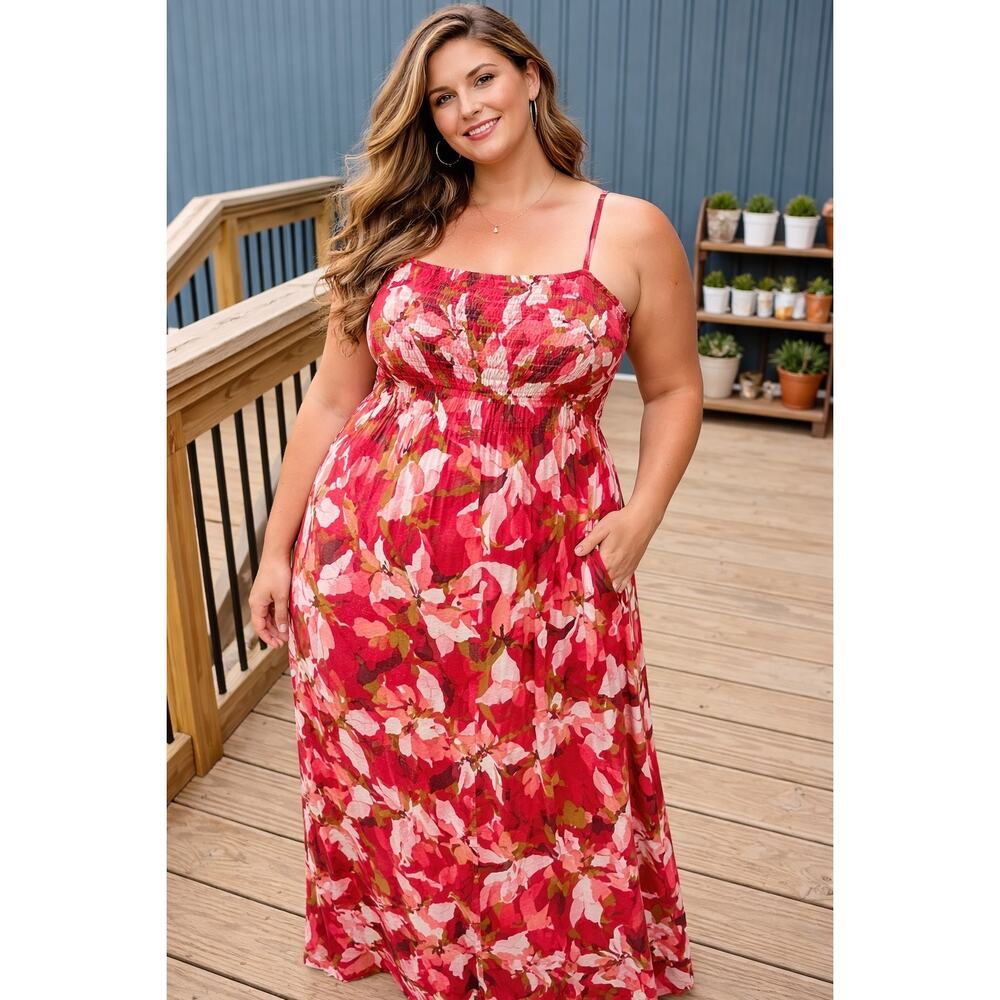 A New Day Sundress Maxi Dress Floral Pockets Beach Coastal Vacation XXL